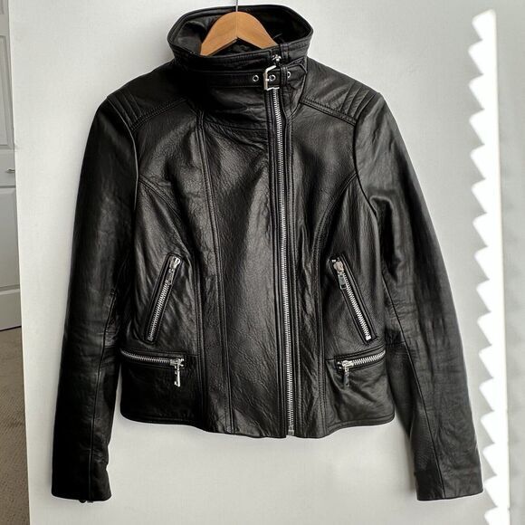 Wilsons Vintage Soft Leather Black‎ Moto Jacket Women's Size Medium Biker Zip - Picture 7 of 15